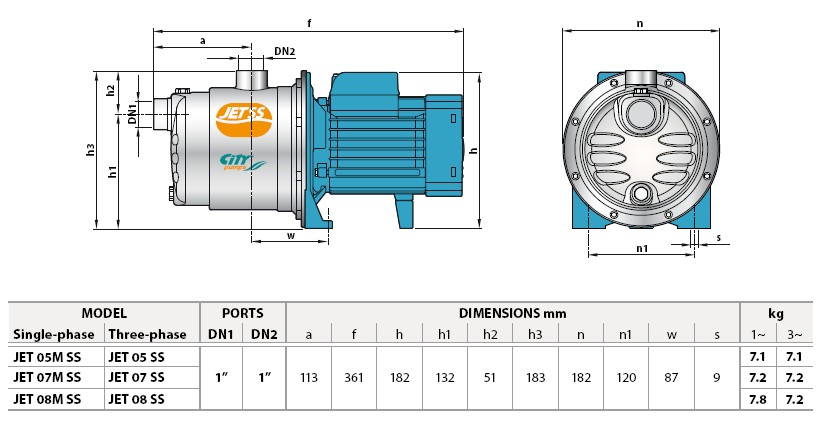 JET 08 city jet pompa teknik ölçüleri